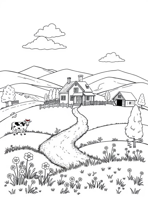 scenic countryside coloring page