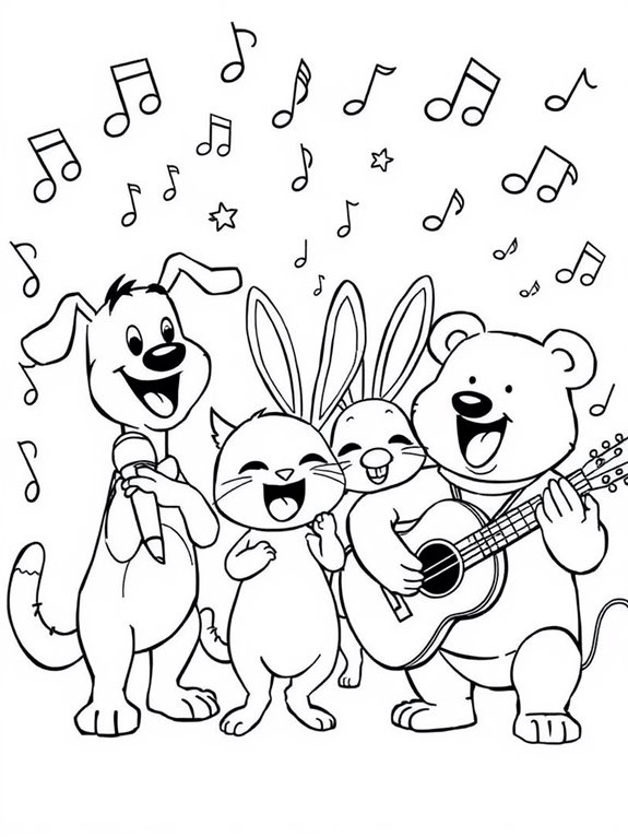 singing cartoon characters coloring