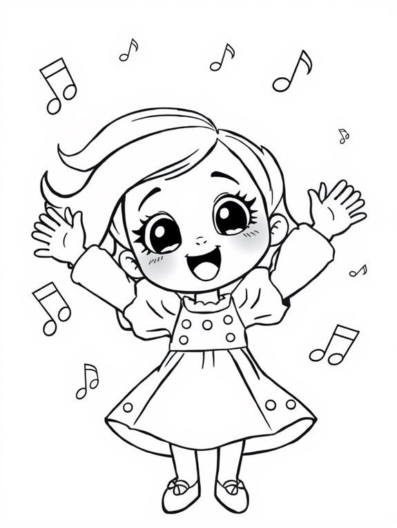 singing cartoon girl coloring