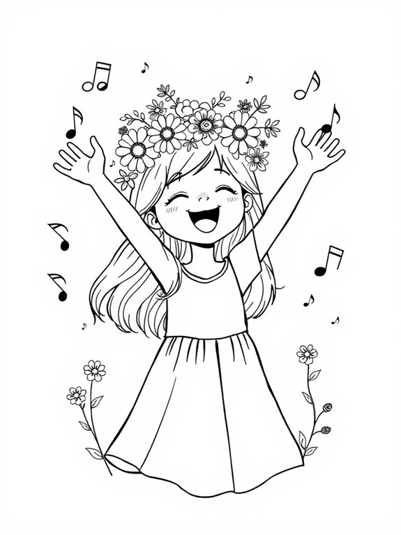 singing girl with flowers