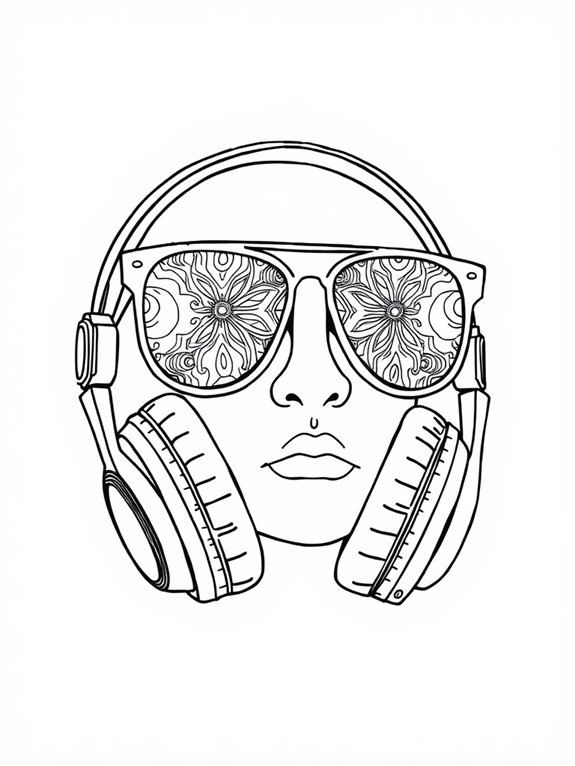 sunglasses and headphones coloring page