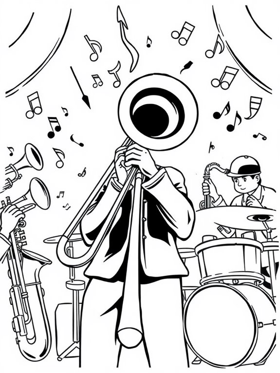 trombone band coloring page