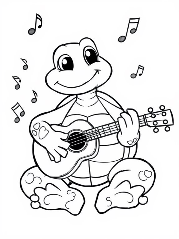 turtle playing guitar cartoon