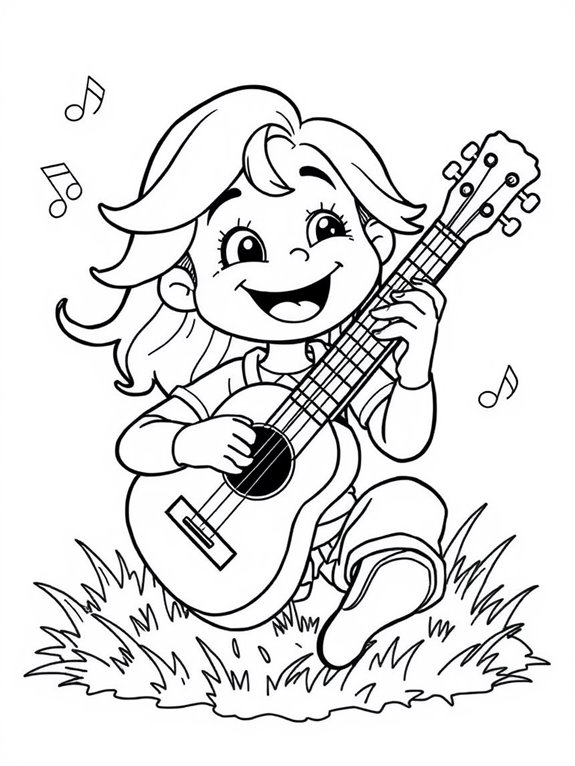 ukulele playing character coloring page