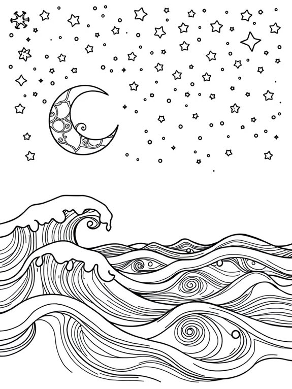 waves and stars coloring page