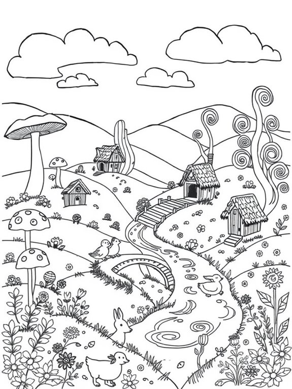 whimsical nature themed coloring page