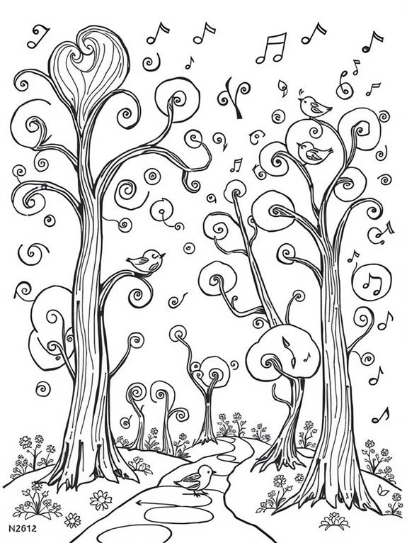 whimsical trees coloring page