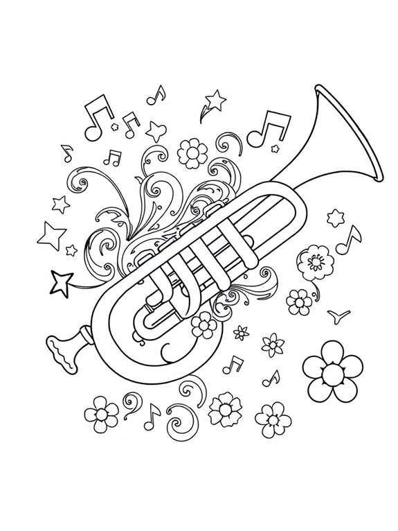 whimsical trumpet coloring page